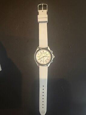 Michele White Silicone Strap Silver-Tone Dial Watch